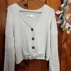 Hollister Women's Mint Green Buttons Sweater Medium Ribbed Knit V Neck Sweater